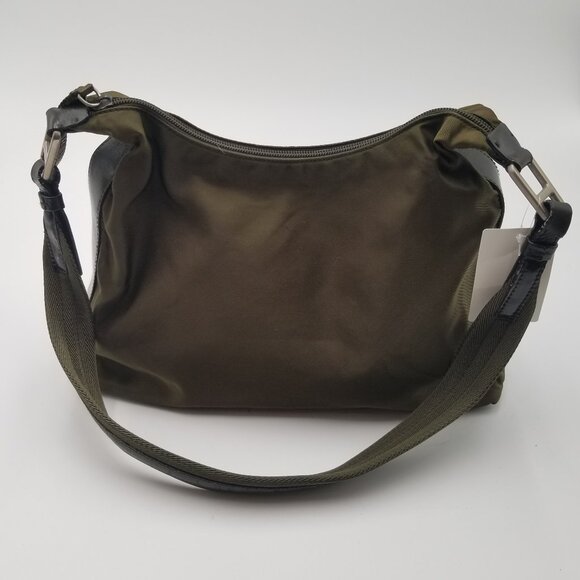 Prada Khaki Green Tessuto Nylon Brown Leather Hobo Shoulder Bag Made in Italy - Picture 1 of 14